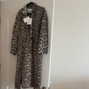 Ganni Brown Leopard Trench Coat